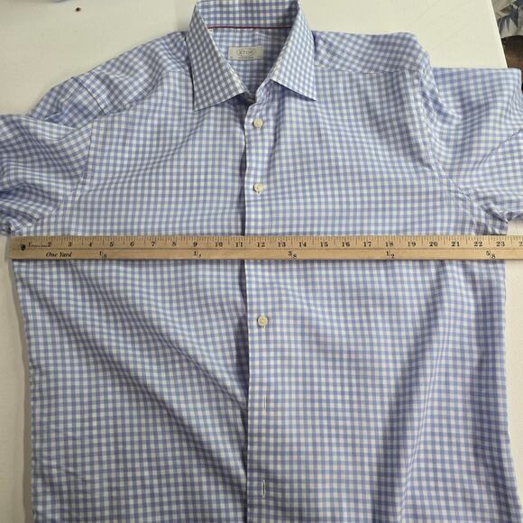 Eton Contemporary Dress Shirt Gingham Plaid Long-sleeve Button Up Blue White - Picture 7 of 8